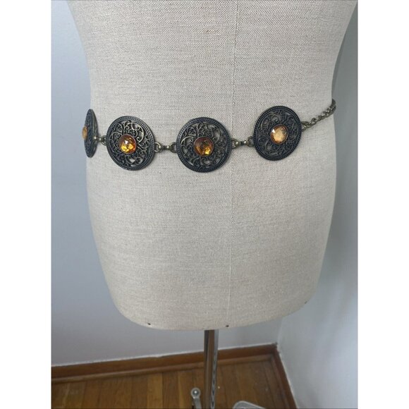 Amiee Lynn Belt Faux Topez Statement Medallion  Metal Bronze Addustable 2\
